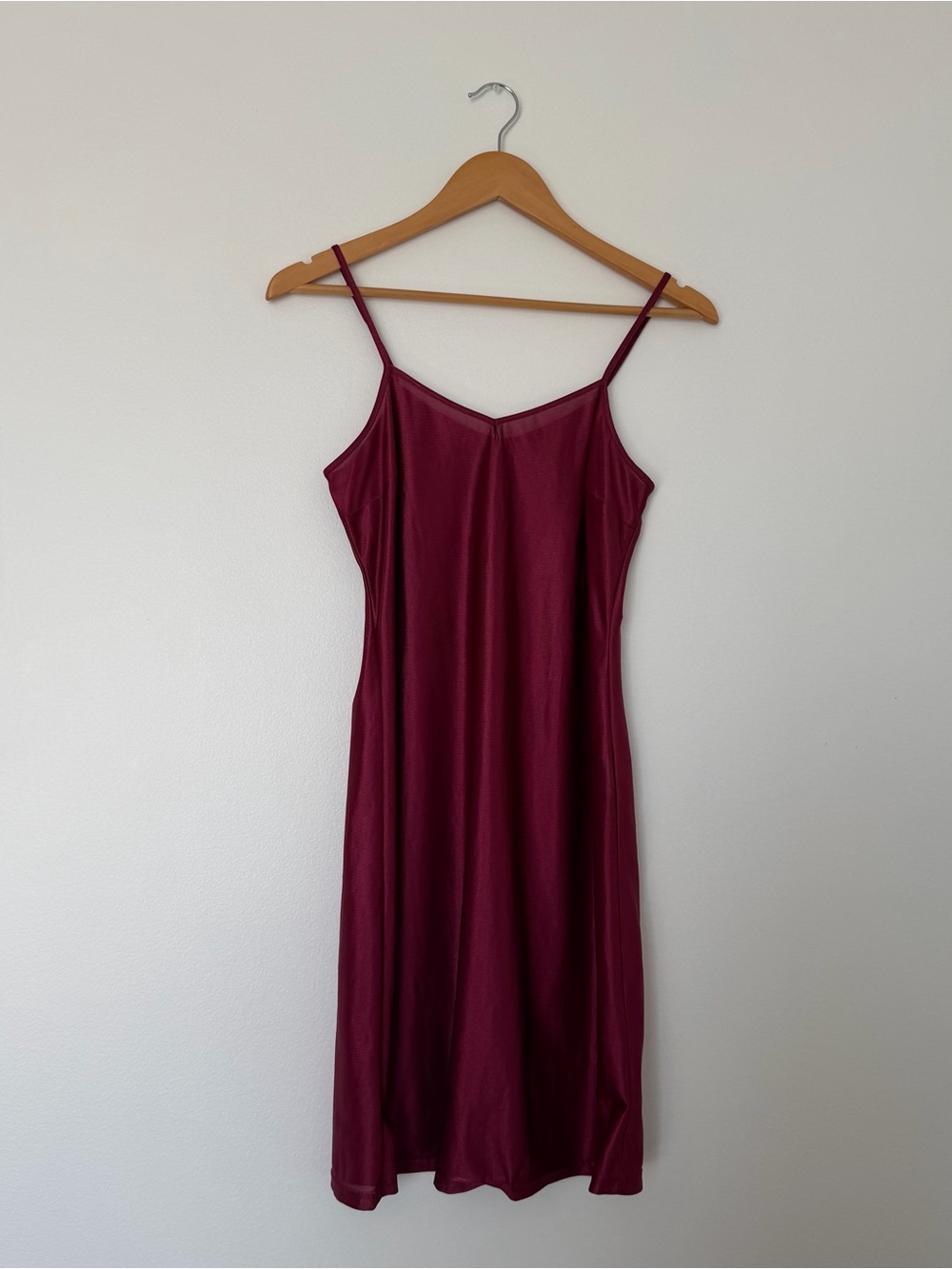Burgundy Slip Midi Dress with Spaghetti Straps